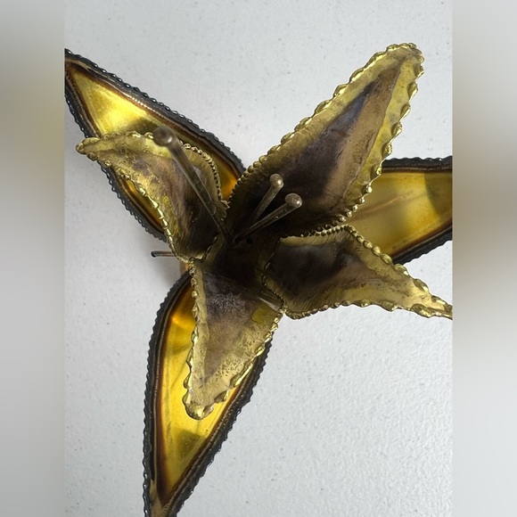 MCM Brutalist Floral Sculpture Brass Copper Signed John DeMott Onyx Base - Picture 12 of 15